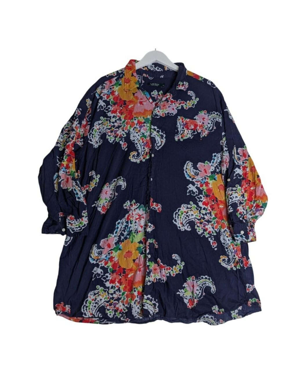 Lauren Ralph Lauren Navy Floral & Paisley Poplin Nightgown Night Shirt Size 3X - Picture 10 of 11